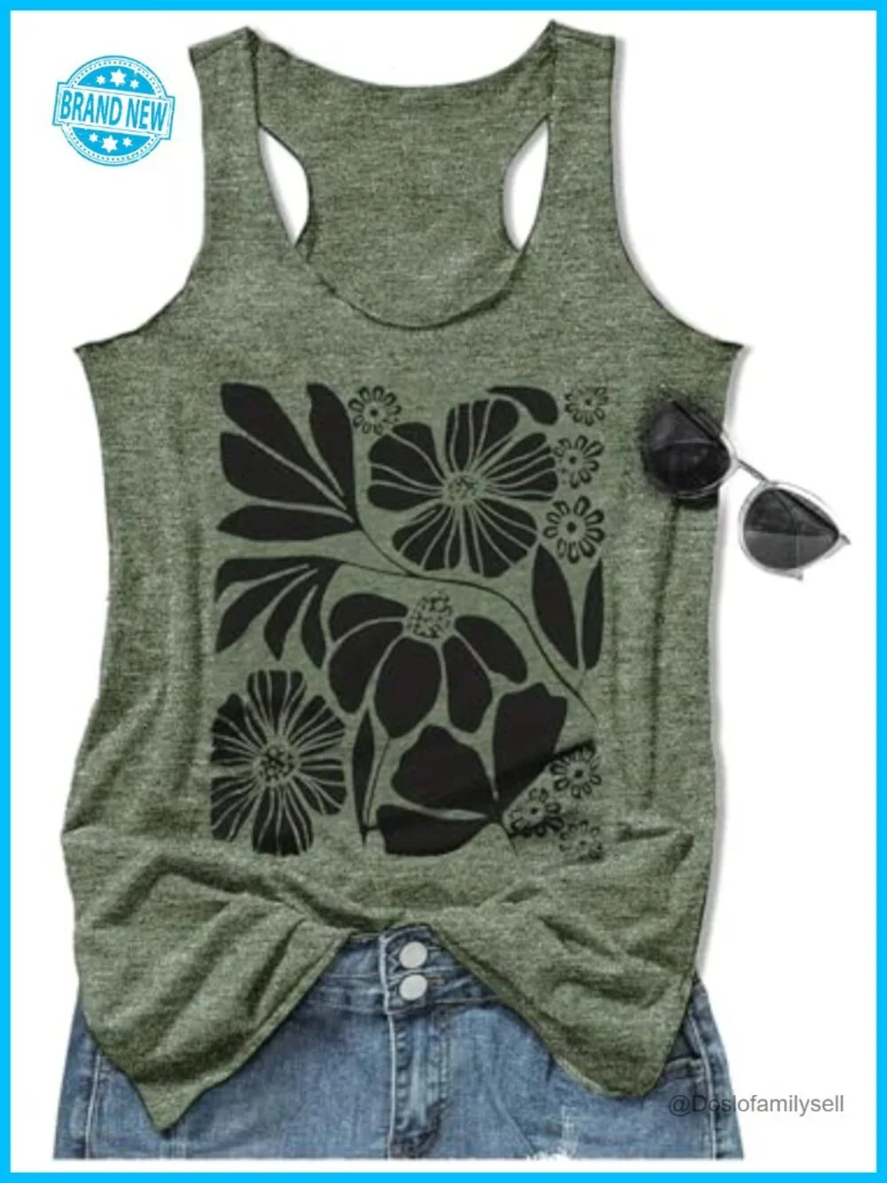 Boho Floral Racerback Tank Top Sleeveless Graphic Cami